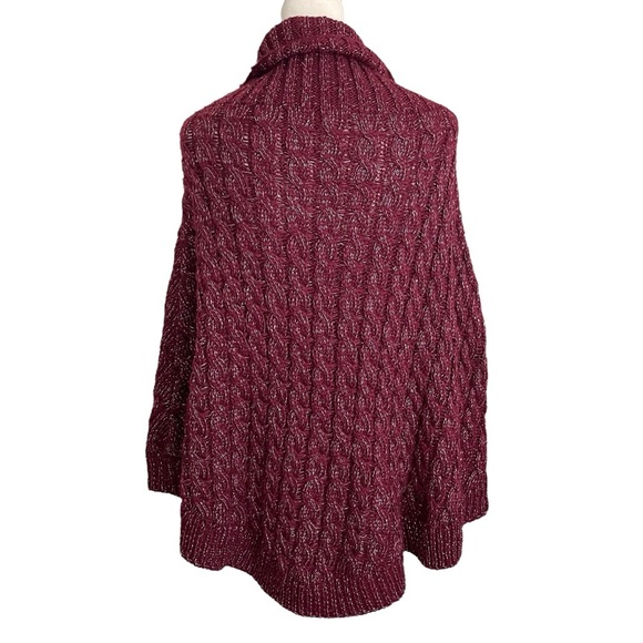 Cato Poncho Sweater One Size Burgundy Metallic Threads Chunky Knit Women Top - Picture 3 of 7